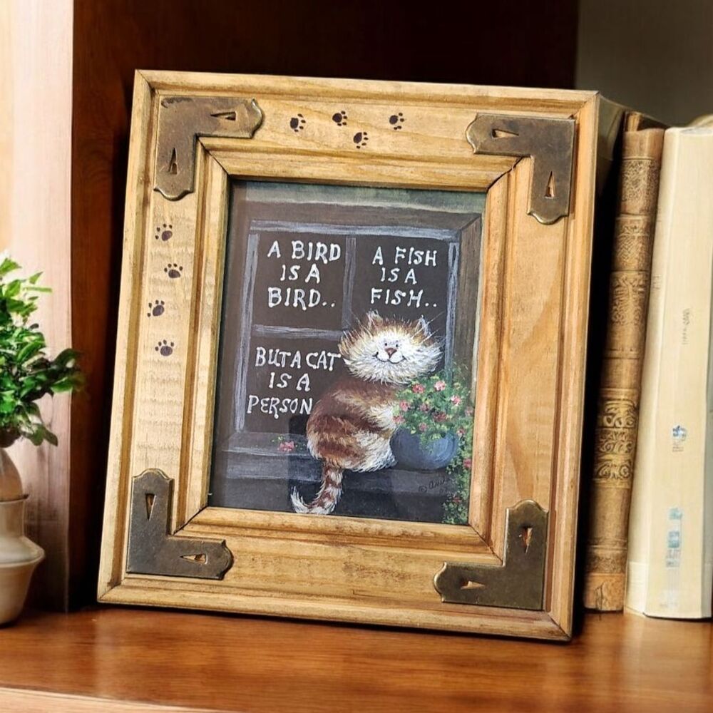 Wood Framed Cat Lovers Art Rustic Primitive Country Farmhouse